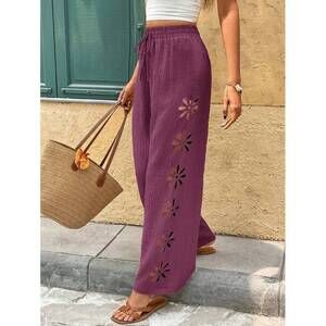 Frenchy Women's Casual Vacation Style Drawstring Waist Floral Embroidery H